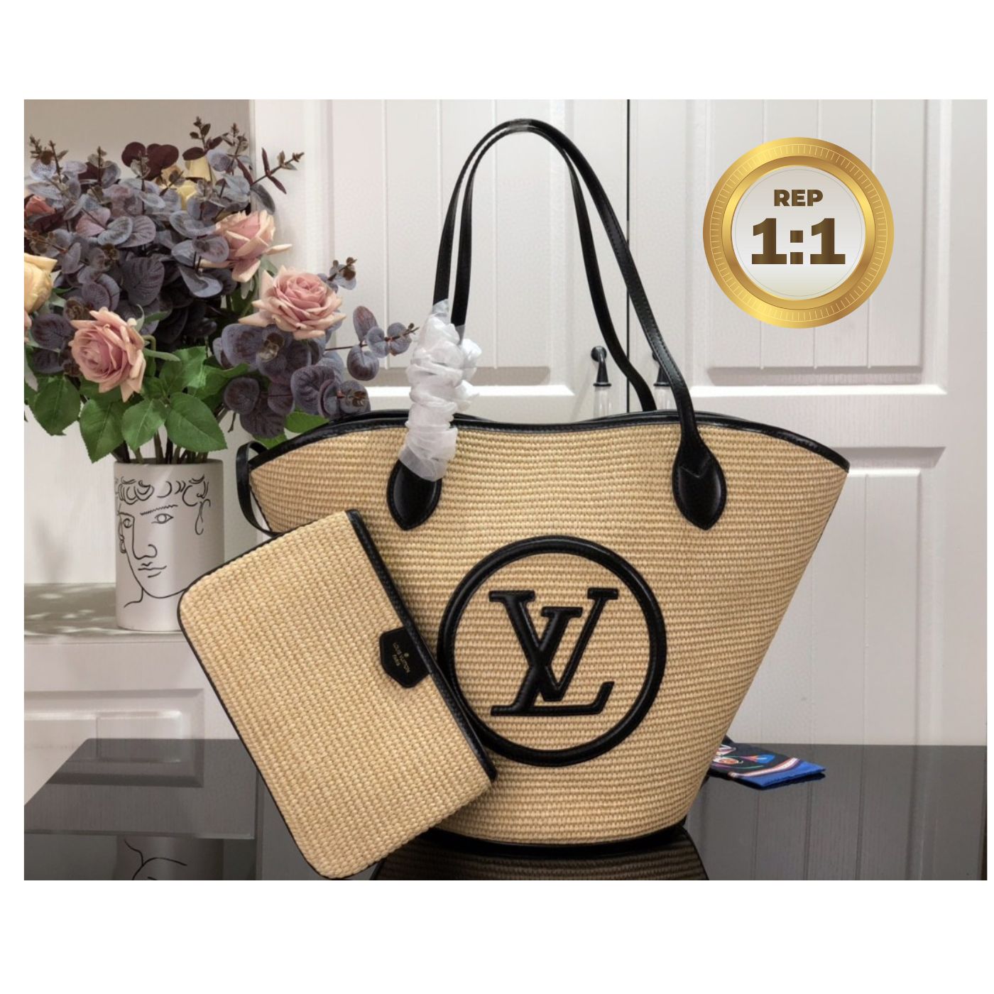 [REP 1:1] Louis Vuitton Saint Jacques Raffia Black For Women 22.4in/57cm